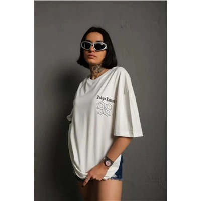Футболка Oversize с круглым вырезом унисекс с принтом - белый