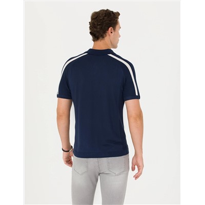 Яготая синяя кнопка подгонки с Polo Yaka Knitwear T -Fork