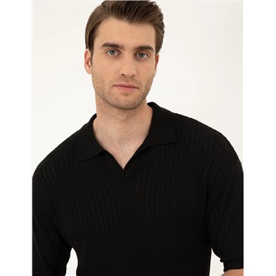 Черный комфортный подход Polo Yaka Knitwear свитер