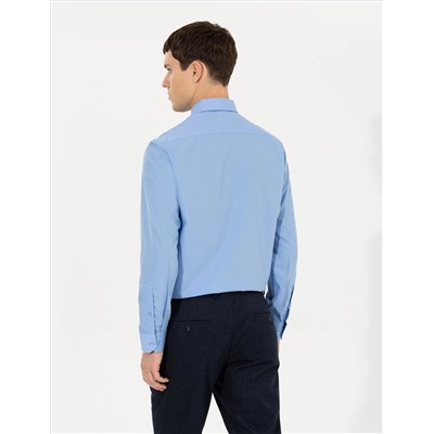 Синий Slim Fit Классическая рубашка с длинным рукавом