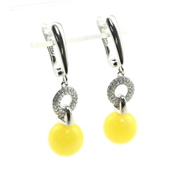 Серьги Шарики из янтаря с фианитами 10мм цв.молочный, 2см, 4,4г