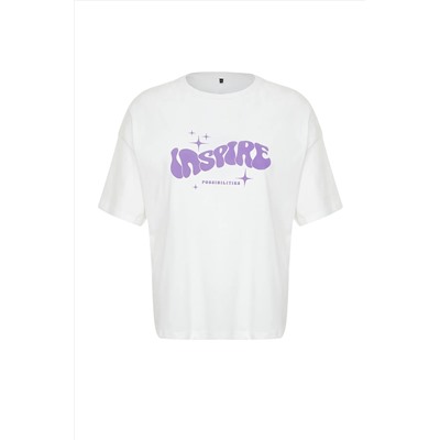 Ekru Unisex Oversiz Casual 100 %хлопковая пара вязание футболка TBBSS24BF00033