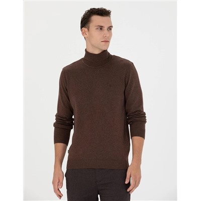 Brown Slim Fit Fisherman воротниц Основной вязаный свитер
