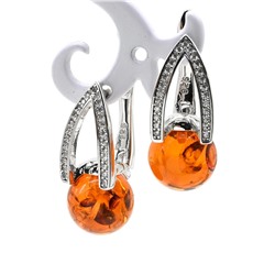 Серьги с янтарем шарик 10мм цв.коньячный, 4,7г