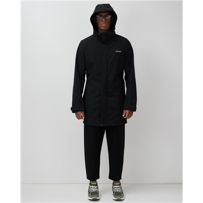 Парка спортивная мужская с капюшоном softshell черного цвета 9565Ch
