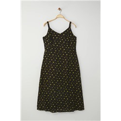 Черное цветущее v -neck тканое регулируемое ремешок длинное платье tbbss22ah0055