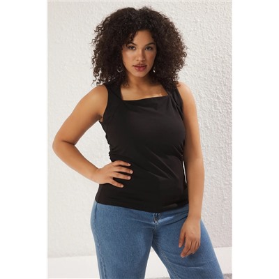 Черный флэш -квадратный вырез Shirred Blouse TBBSS25AF00027