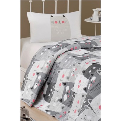 Стеганое покрывало одинарное на стенеCats Grey