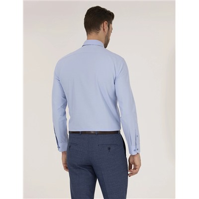 Синий Slim Fit Классическая рубашка с длинным рукавом