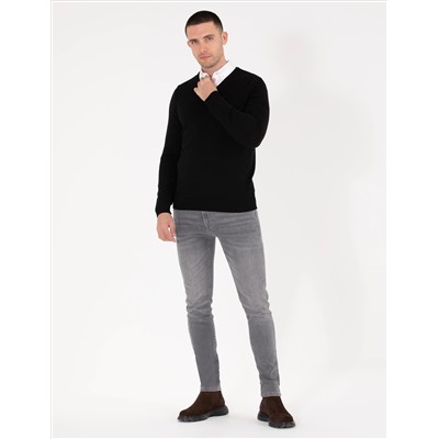 Black Slim Fit v -neck Основной вязаный свитер