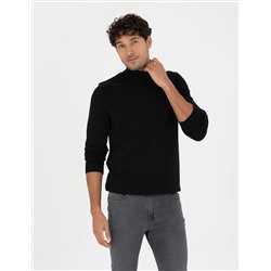 Black Slim Fit Fisherman воротниц Основной вязаный свитер