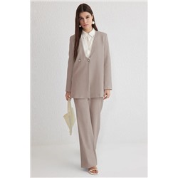 Beige Pearl Detail Jacket-Pantolone Плетена