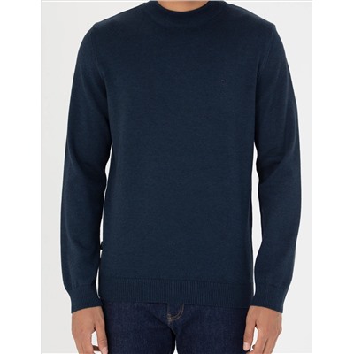 Navy Blue Melanj Slim Fit Half Fisherman воротник Основной вязаный свитер