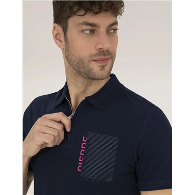 Темно -синий синий тонкий zipper polo yaka t -красавица