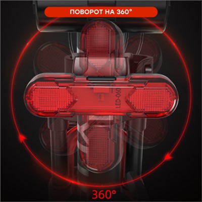 Фонарь задний COMIRON TA10 корпус: ABS, IPX5; свет: COB(5LED), 80lm; аккум: 220mAh, USB; четыре режима, поворотный на 360С. /уп 10/500/