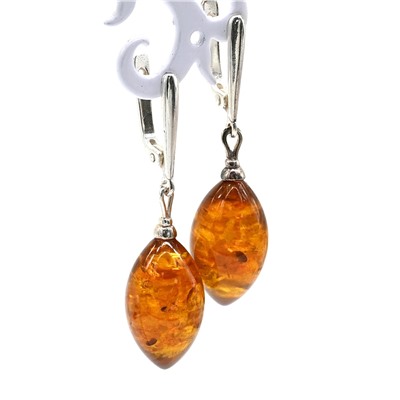 Серьги с янтарём рис 12*20мм цв.коньячный, 5,1г