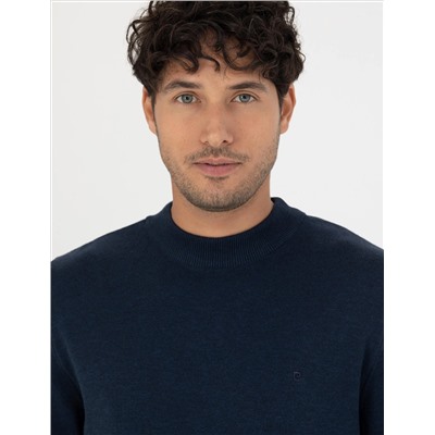 Navy Blue Melanj Slim Fit Half Fisherman воротник Основной вязаный свитер