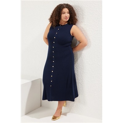 Navy Blue Button Detred Midi Ditwear Plord Tbbss25ah00120
