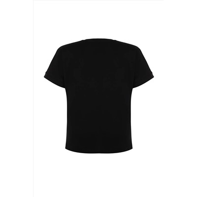 Black Brode Detail Basic 100 %хлопковой вязаной футболка TBBSS24BF00055