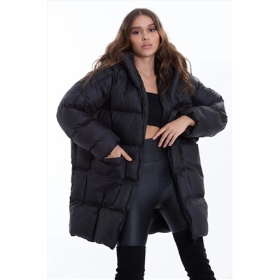 CurcunaShop Модель Bat с капюшоном, женское стеганое пальто большого размера, черное