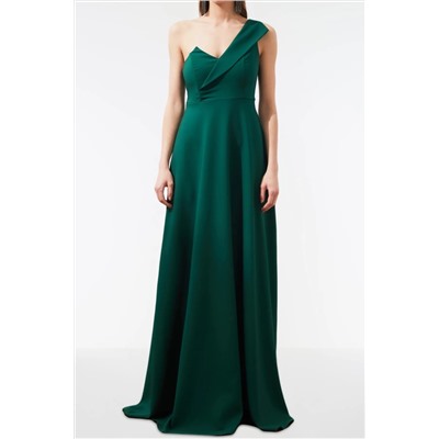 Изумрудный зеленый воротник A-kesim детально Dong Night Night Forge Dress