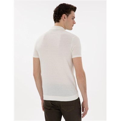 Ekru Slim Fit Zippered polo yaka Knitwear Kazakh