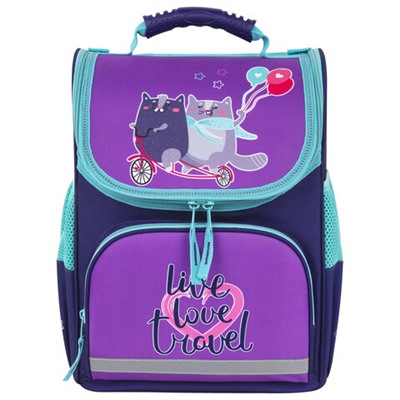 Ранец ПИФАГОР BASIC, 1 отделение, 3 кармана, эргономичная спинка, "Bike cats", 35х28х18 см, 272049