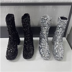 ⭐️Женские ботинки из пайеток на устойчивом каблуке