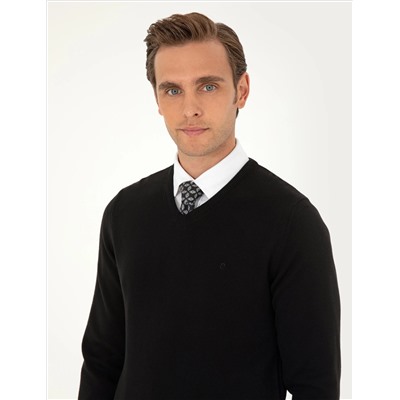 Black Slim Fit v -neck Основной вязаный свитер
