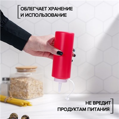 Бутылка для соуса Доляна, 350 мл, 6×19 см, пластик, красная