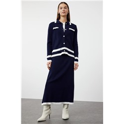 Navy Blue Color Block Block Юбка кардигана вверх ногами вниз Tctaw25us000088