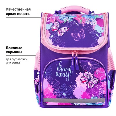 Ранец ПИФАГОР BASIC, 1 отделение, 3 кармана, эргономичная спинка, "Butterflies", 35х28х18 см, 270683