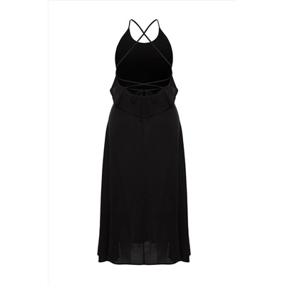 Black Maxi Boy воротник маховик Большой размер пляжный платье TBBSS24AH00133