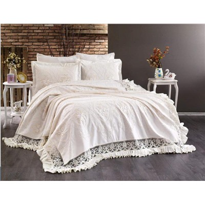 Комплект EVELINA (Покрывало+постельное белье) евро 7 предметов BATIK Y 819 крем (Акция)