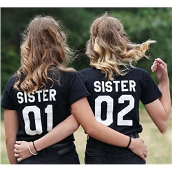 Парные футболки для двух сестер "Sister 01, Sister 02"