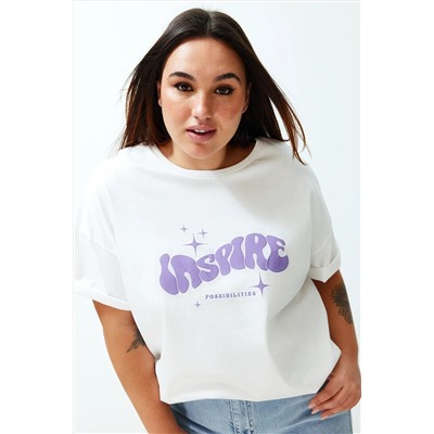 Ekru Unisex Oversiz Casual 100 %хлопковая пара вязание футболка TBBSS24BF00033