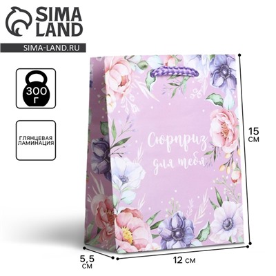 Пакет подарочный ламинированный, упаковка, «With great love», S 12 х 15 х 5,5 см