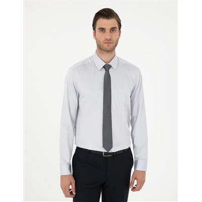 Серый Slim Fit Basic рубашка с длинным рукавом