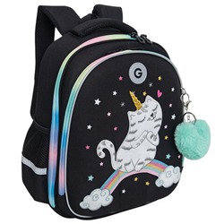 Ранец GRIZZLY анатомическая спинка, c брелоком, для девочек, RAINBOW CAT, 36х28х20 см, RAz-486-2/1