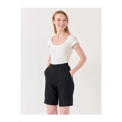 Черные льняные шорты с высокой талией 23SS011002