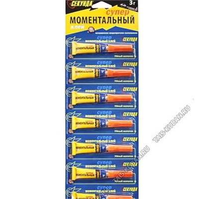 Клей-момент "Супер" 3г,на ленте с отверст.д/подвеш,гибкий шов,блистер (7/288)