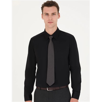 Black Slim Fit Basic рубашка с длинным рукавом