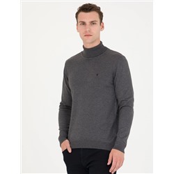 Серый меландж Slim Fit Fisherman воротник базовый трикотажный свитер