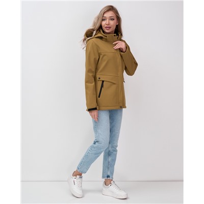 Ветровка спортивная женская с капюшоном softshell горчичного цвета 9566G