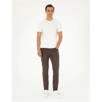 Ekru Slim Fit Bike Yaka Triko T -For