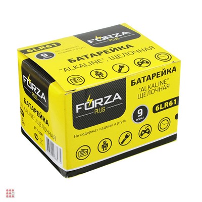Батарейка щелочная, 1 шт, тип Крона (6LR61), BL, FORZA "Alkaline"