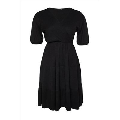 Black Skateer v -neck Cruve закрытие вязаного платья с большим размером TBBSS22EL2987