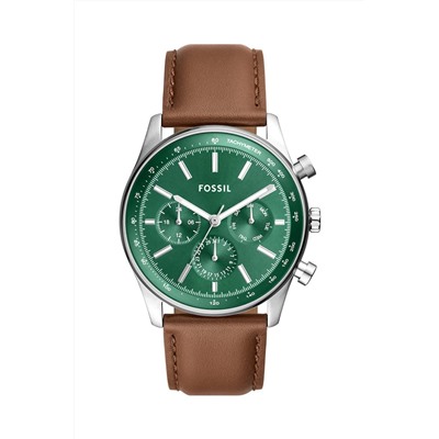 Reloj de cuarzo de piel Sullivan - Taquímetro - Camel y verde oscuro