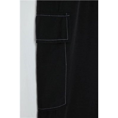 Черный груз широкий PACA Contrast Sewing Подробные брюки TBBAW25AR00024