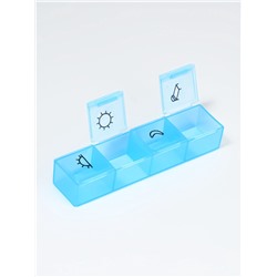 Таблетница, 9,7 × 2,3 × 1,7 см, 4 секции, цвет синий